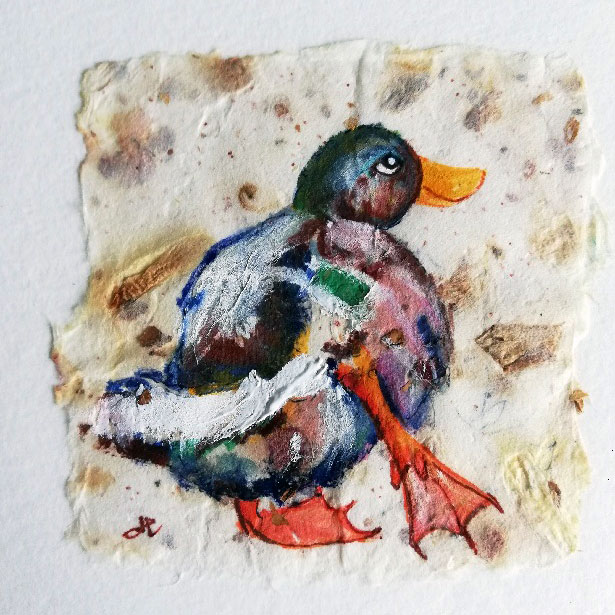 Håndlavet papir 15x15 cm i fabriksfremstillet, brunbejdset fyrretræsramme Kald dem and 2