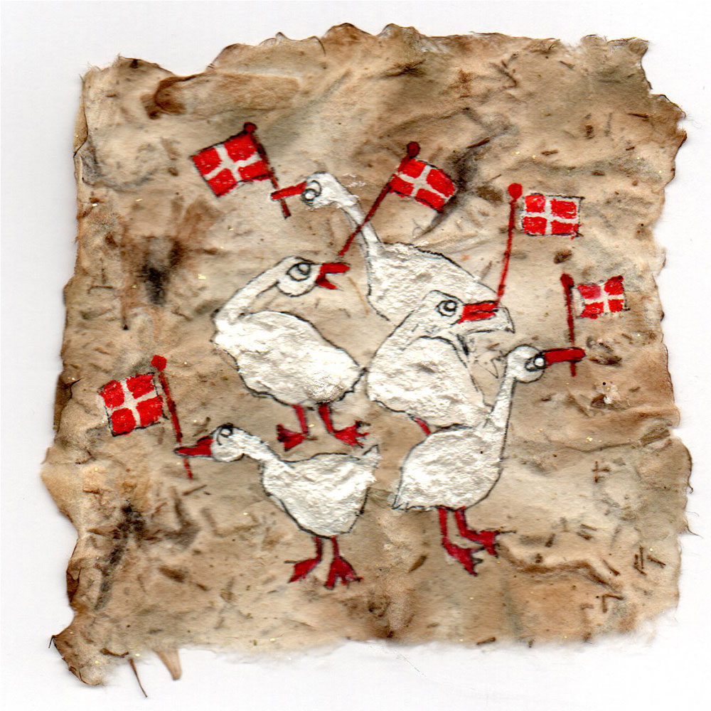 Håndlavet papir med tegning og akvarel