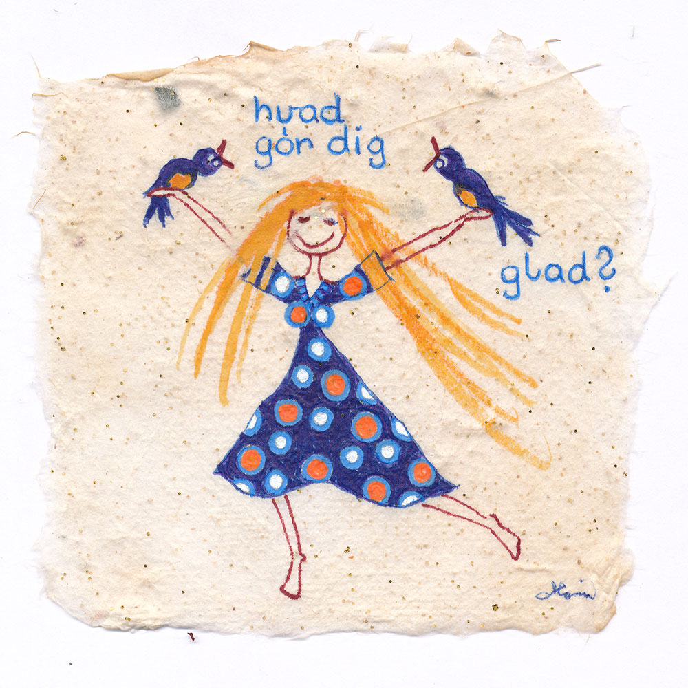 Håndlavet papir med tegning og akvarel