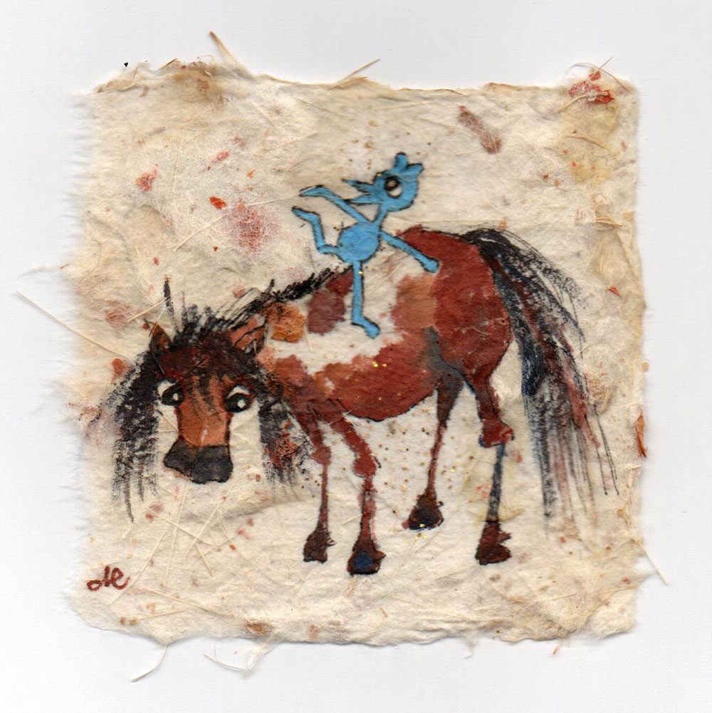 Håndlavet papir med tegning og akvarel af pony med Animalblue